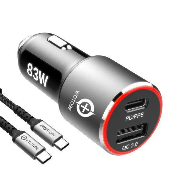 83W dual USB car fast charger with USB-C PPS/PD and QC3.0 ports for iPhone and laptop charging