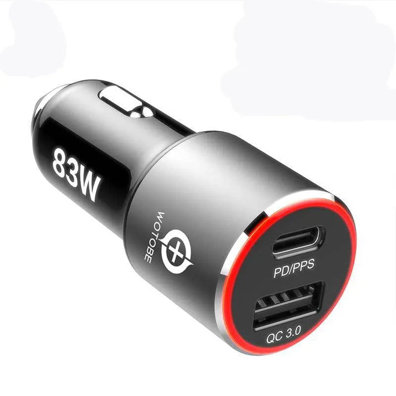 83W dual USB car fast charger with USB-C PPS/PD and QC3.0 ports for iPhone and laptop charging