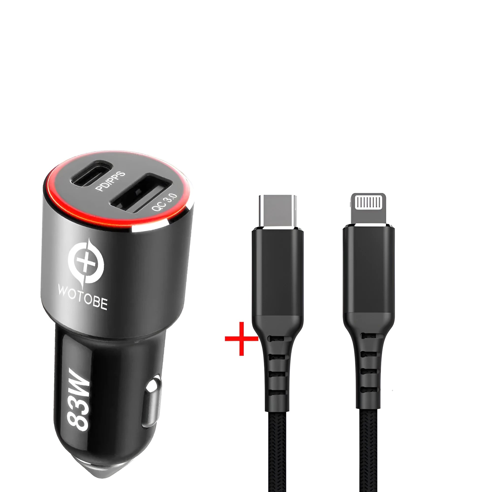 83W dual USB car fast charger with USB-C PPS/PD and QC3.0 ports for iPhone and laptop charging