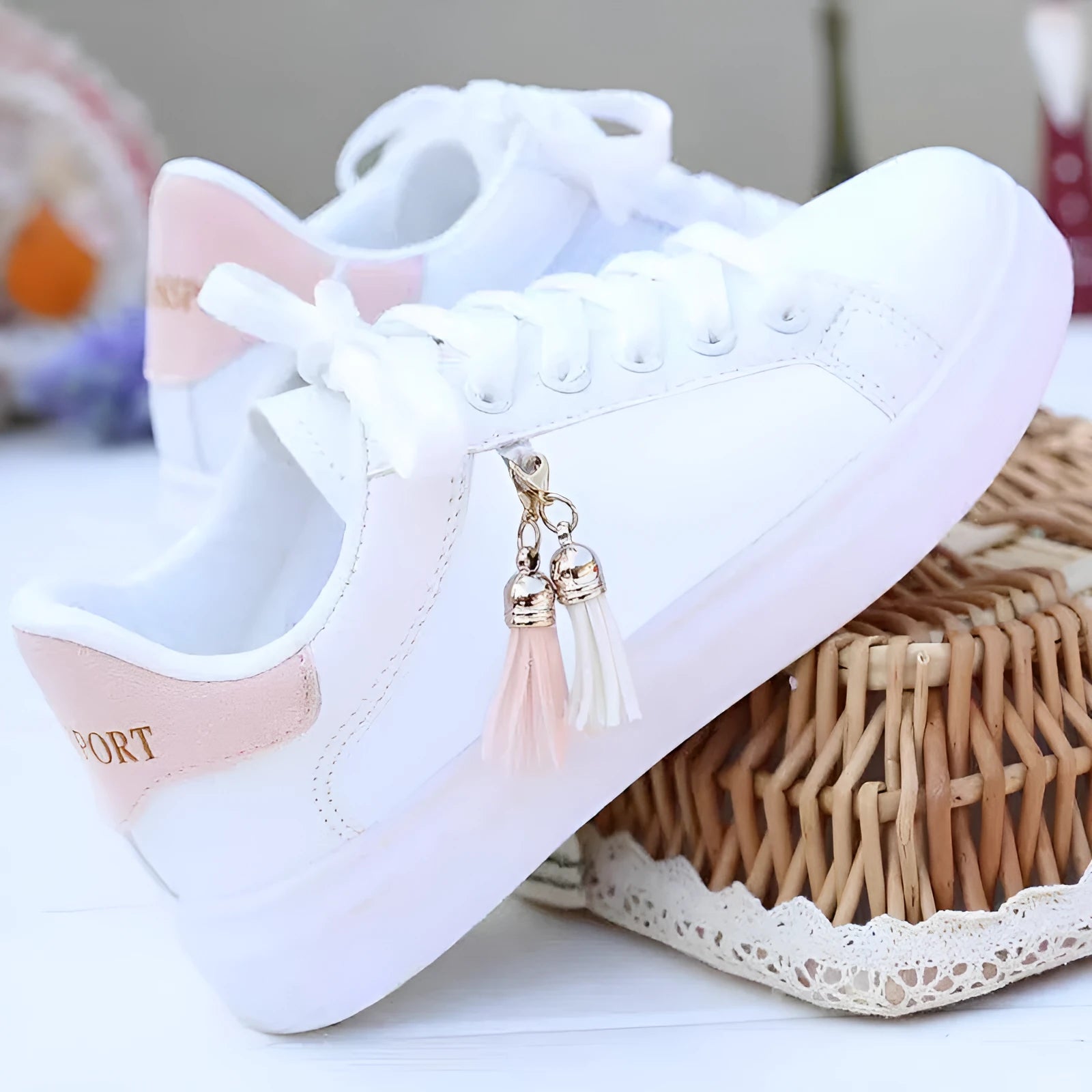 Women's white mesh fashion casual shoes with breathable lining and 4cm heel