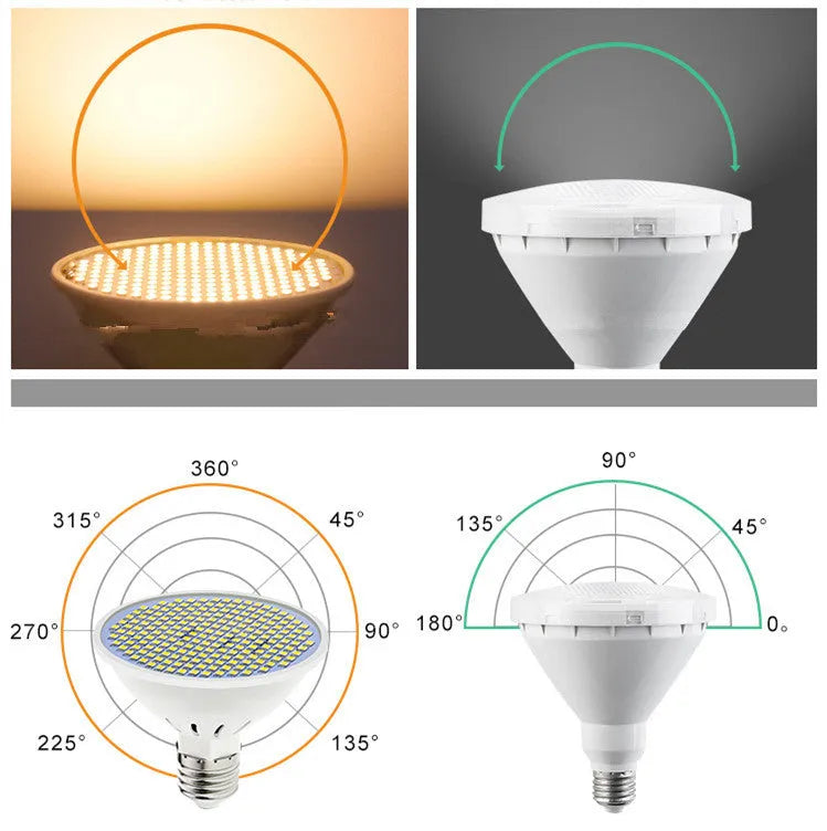 E27 LED lamp cup energy-saving bulb with PC body, available in warm white and cool white.
