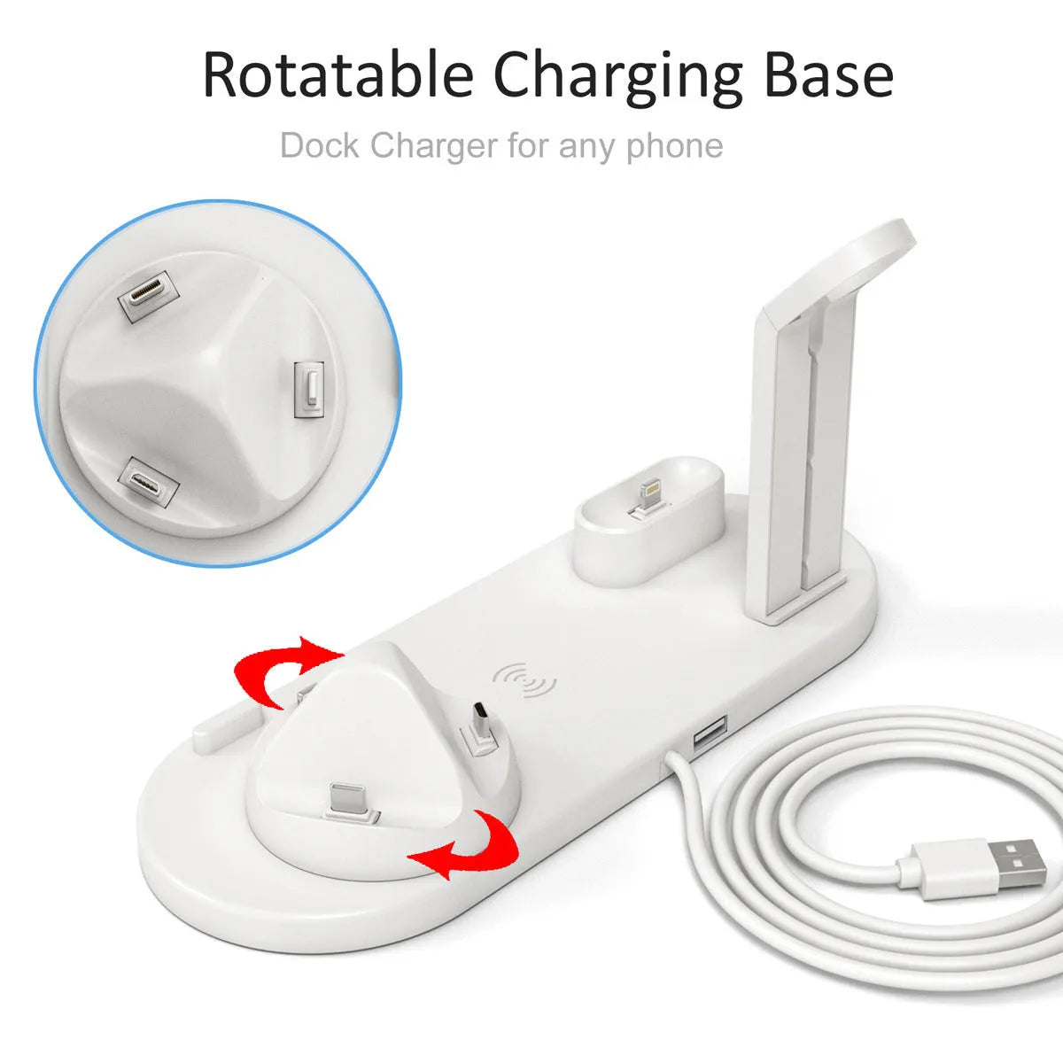 Three-in-one wireless charging bracket for Apple Watch, AirPods and iPhone in black or white