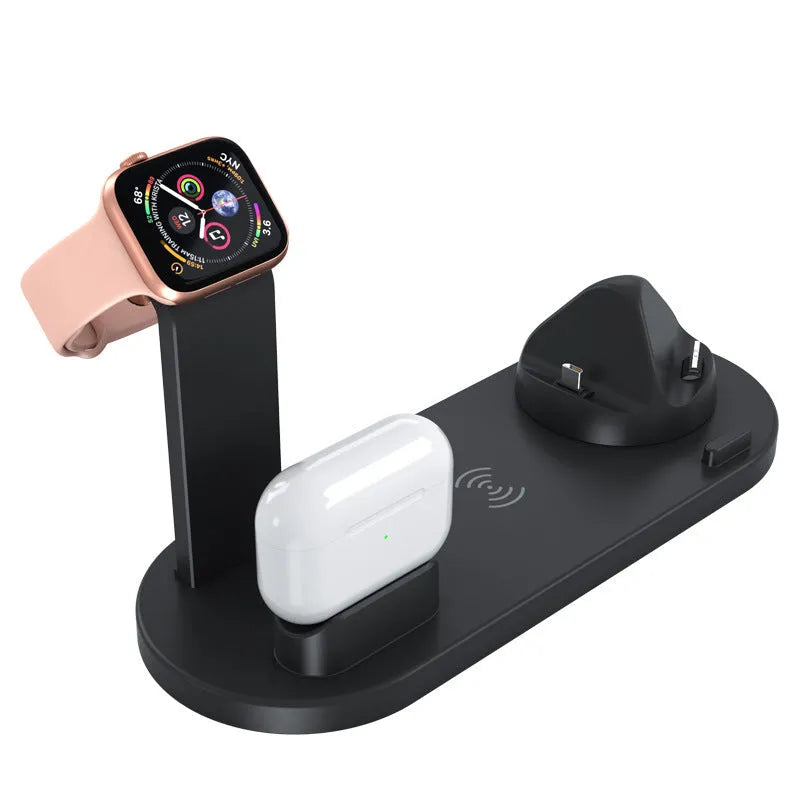 Three-in-one wireless charging bracket for Apple Watch, AirPods and iPhone in black or white