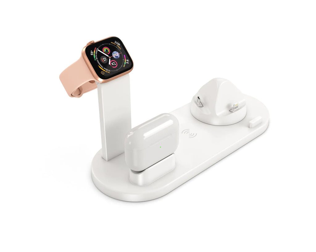Three-in-one wireless charging bracket for Apple Watch, AirPods and iPhone in black or white