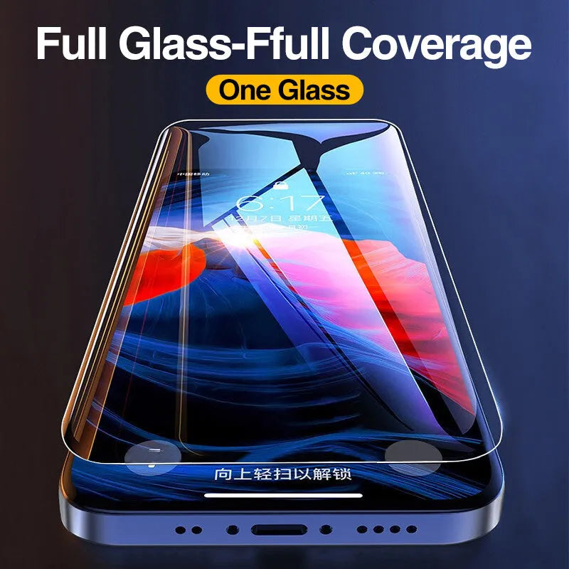 Four transparent tempered glass screen protectors for Apple iPhone models including iPhone 12 Pro Max