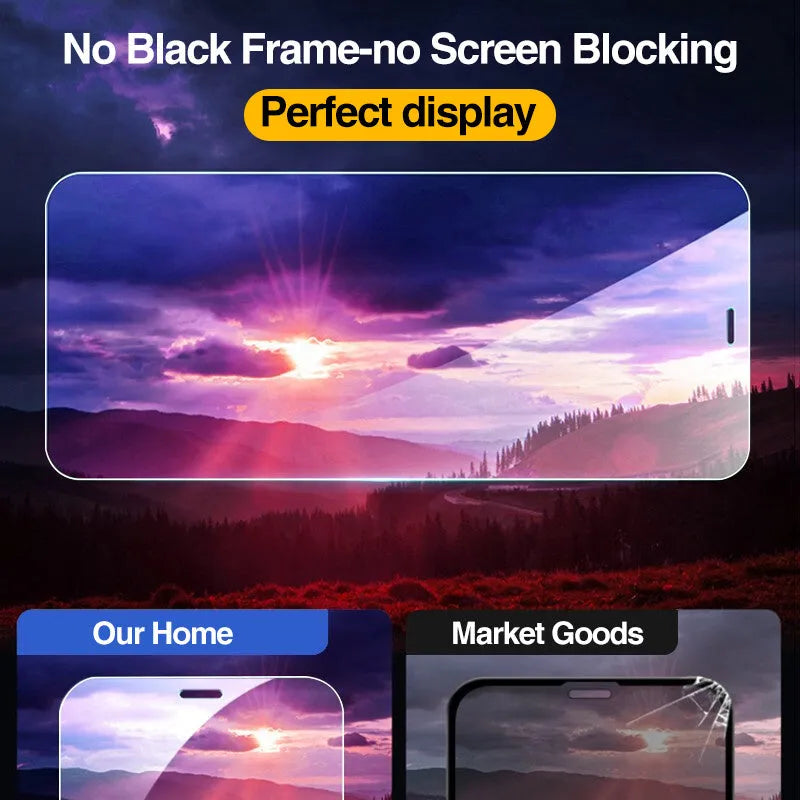 Four transparent tempered glass screen protectors for Apple iPhone models including iPhone 12 Pro Max