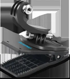 Silver and black 360-degree rotating backpack clip mount for GoPro and action cameras on a strap.
