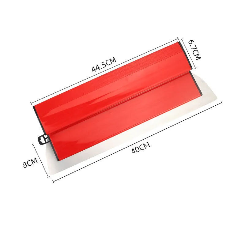 Red 40cm leveling scraper with steel blade for wall putty removal and wallpaper pasting