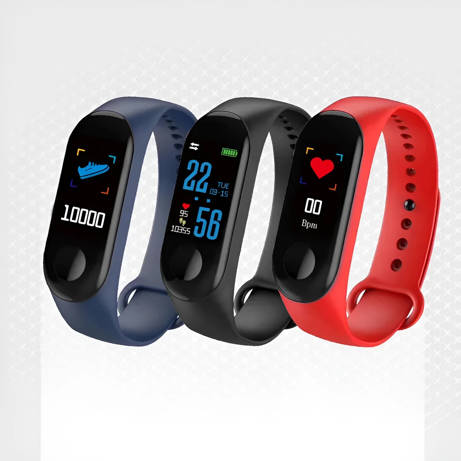 M3 Smart Bracelet with colour screen showing fitness data on a wrist.
