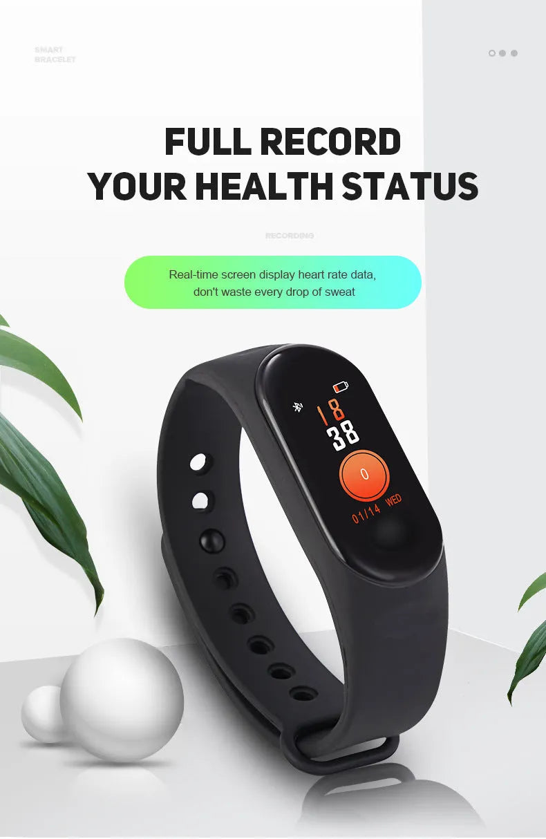 M3 Smart Bracelet with colour screen showing fitness data on a wrist.