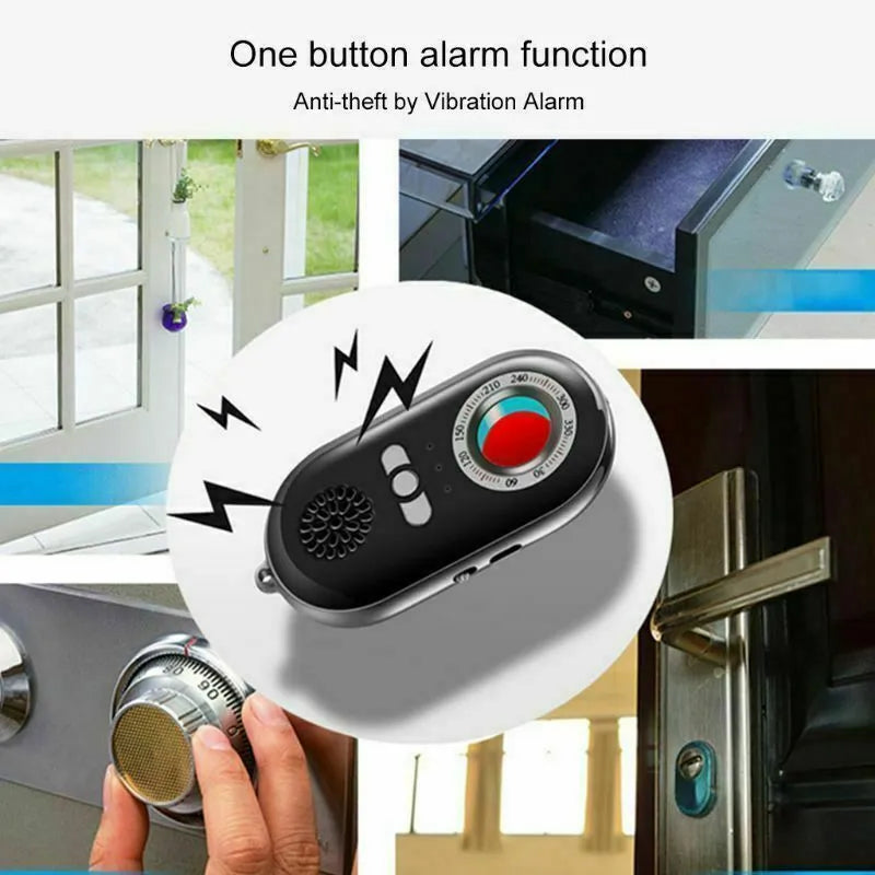 Wireless security detector with vibration alarm measuring 85x40x10 mm for travel protection