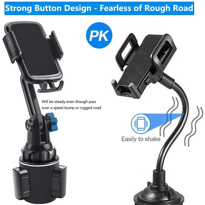 Black ABS car phone holder with 360-degree rotation and adjustable height