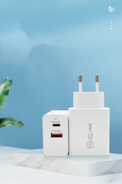18W USB-C fast charger wall adapter with US plug in black finish