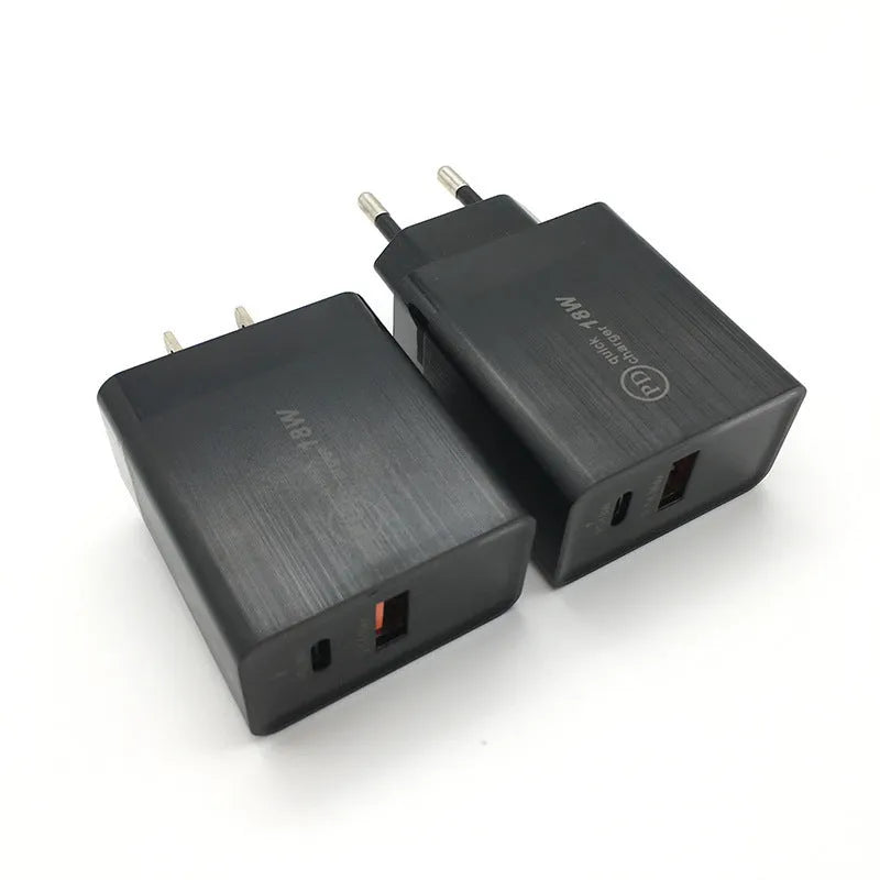 18W USB-C fast charger wall adapter with US plug in black finish