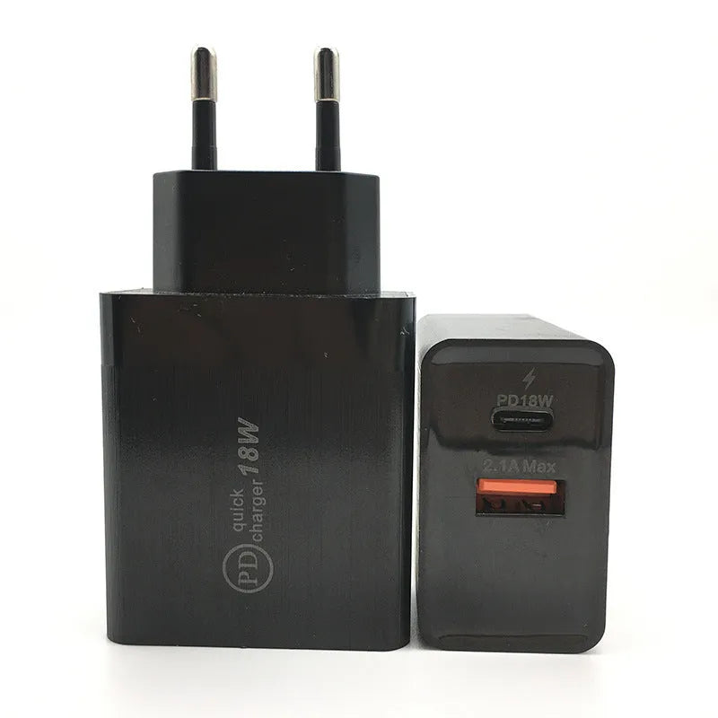 18W USB-C fast charger wall adapter with US plug in black finish