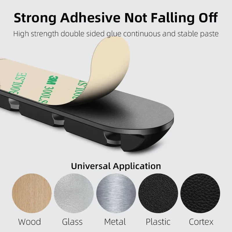 Black soft plastic desktop magnetic cable organiser for charging station