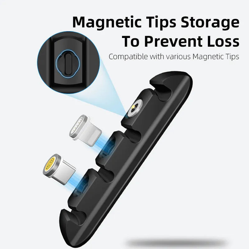 Black soft plastic desktop magnetic cable organiser for charging station
