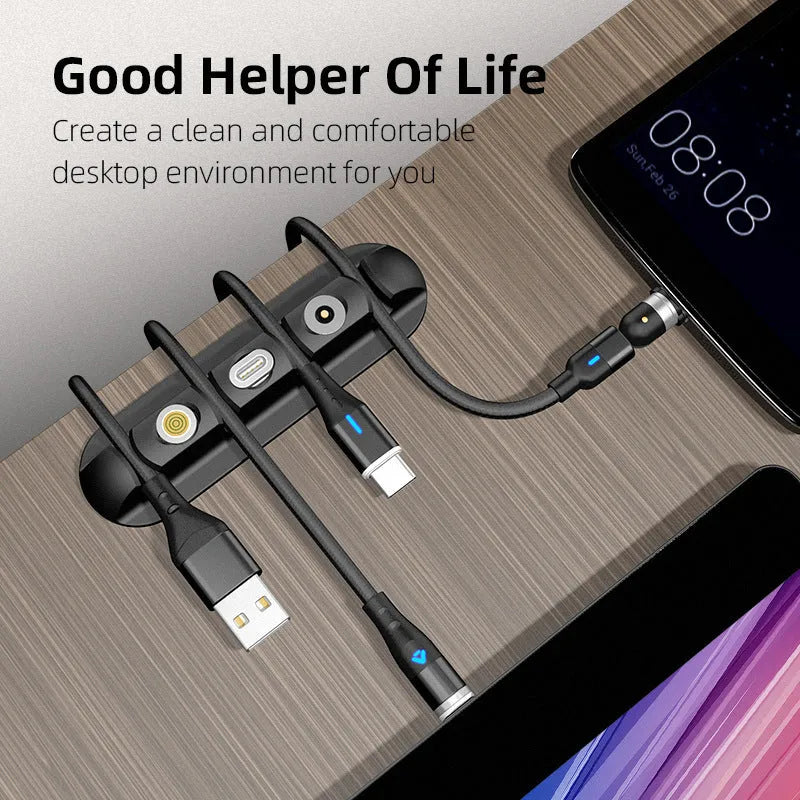 Black soft plastic desktop magnetic cable organiser for charging station