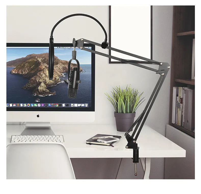Black BM-86PRO USB condenser microphone on a metal base with sponge cover