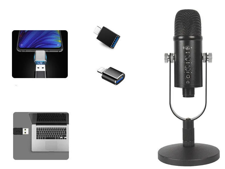 Black BM-86PRO USB condenser microphone on a metal base with sponge cover