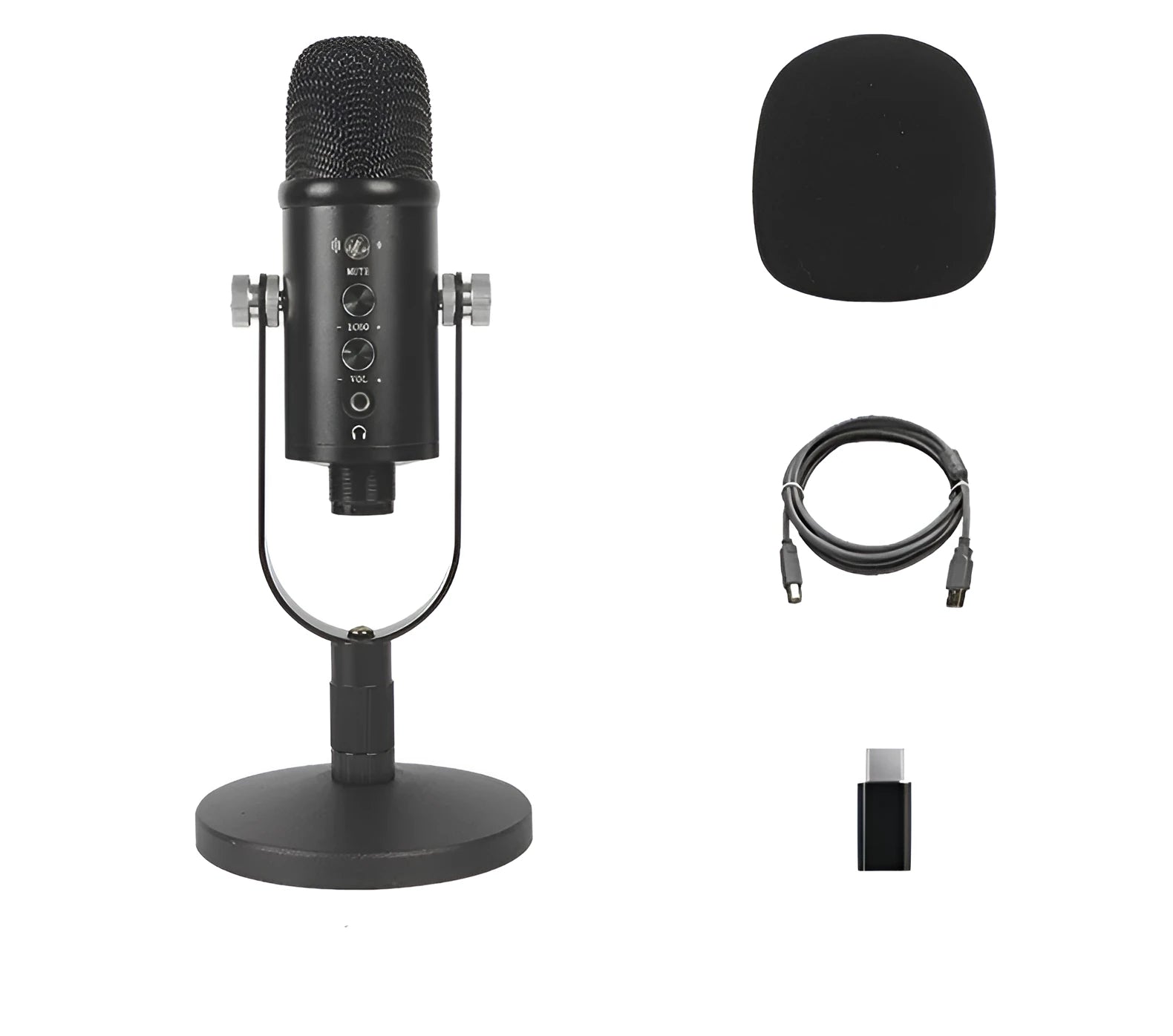 Black BM-86PRO USB condenser microphone on a metal base with sponge cover