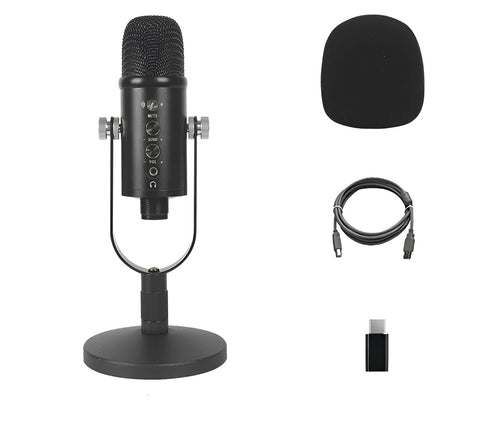 Black BM-86PRO USB condenser microphone on a metal base with sponge cover