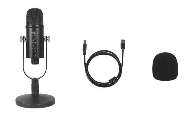 Black BM-86PRO USB condenser microphone on a metal base with sponge cover