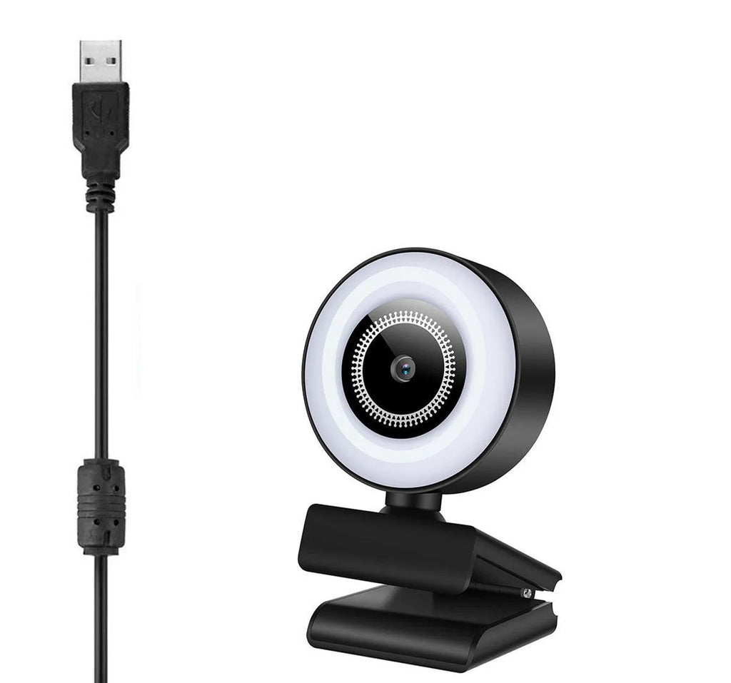 USB webcam with built-in LED light ring and wide-angle lens on a 1.5 metre cable.