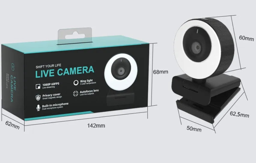 Black 1080p USB webcam with built-in microphone and magnetic privacy cover on a computer monitor.