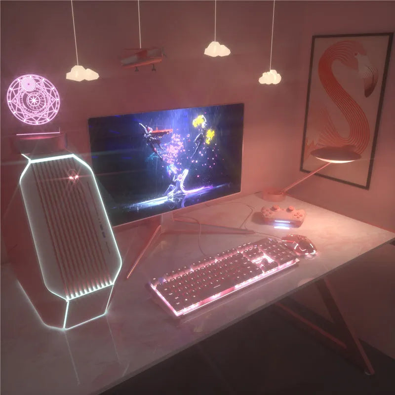 Pink mechanical keyboard and wired mouse desktop set for gaming