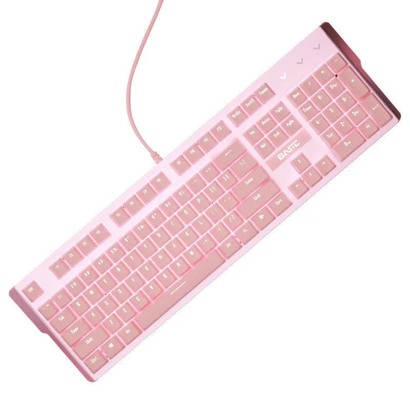 Pink mechanical keyboard and wired mouse desktop set for gaming