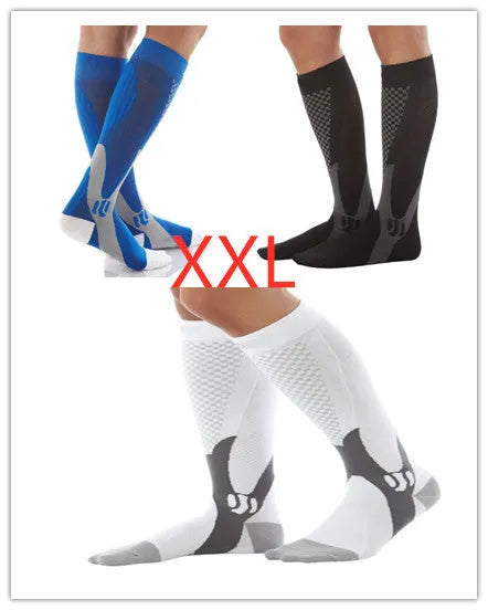 Athletic fit graduated compression socks for men and women in black, shown on a leg.