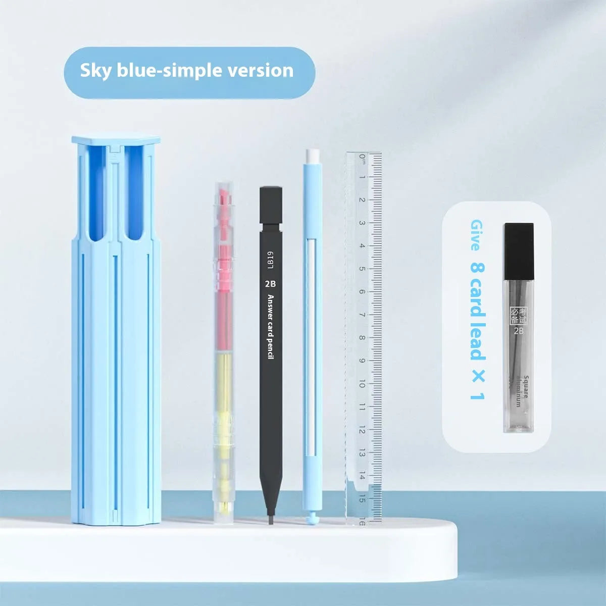 Plastic six pens pencil case set in vigorous white, sky blue, and girl pink colours