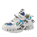 Kids Velcro sports sneakers with thick rubber soles in beige blue, white red, and bright red colours