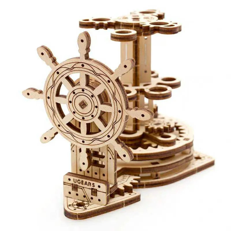 Wooden steering wheel mechanical model rotating pen holder on desk