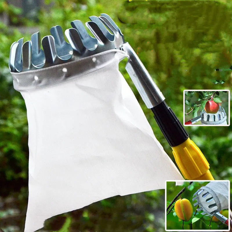 Steel frame fruit picker with cloth catching bag for garden harvesting
