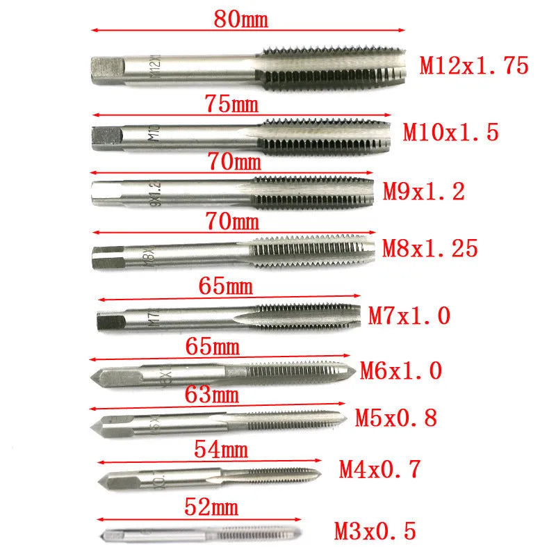 Alloy steel metric tap and die set with 20 pieces for manual thread cutting