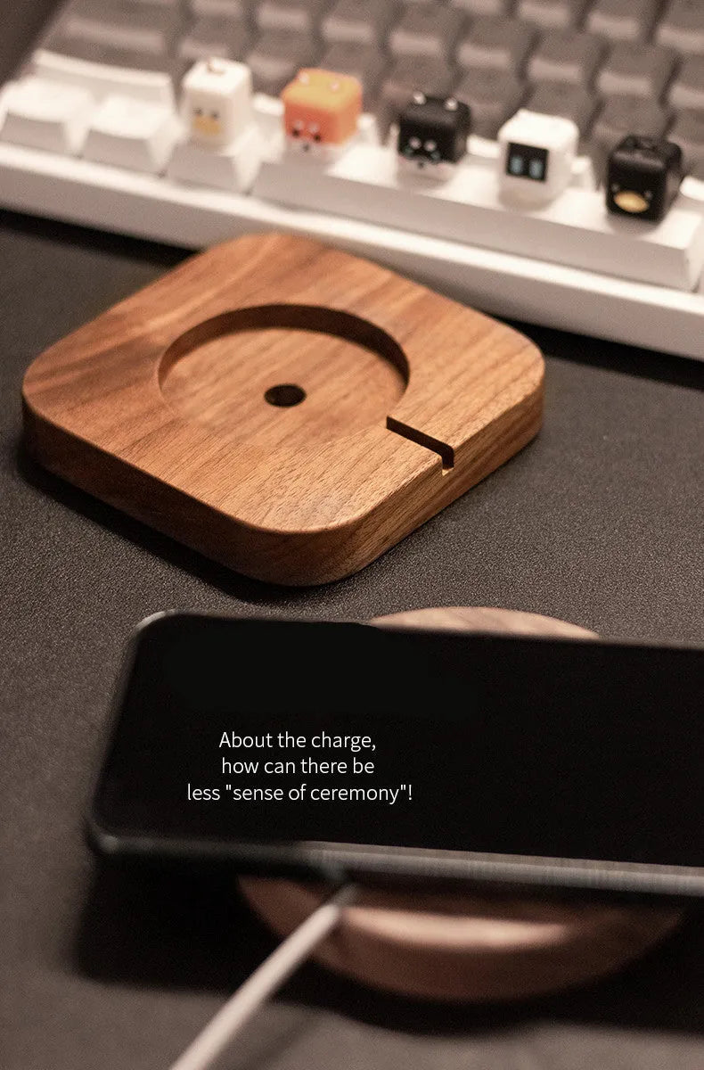 Walnut solid wood magnetic wireless charging bracket for iPhone with protective cover