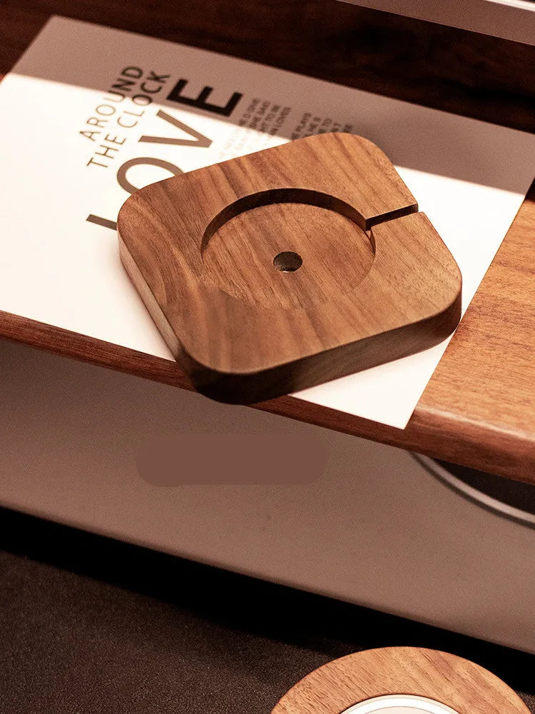 Walnut solid wood magnetic wireless charging bracket for iPhone with protective cover