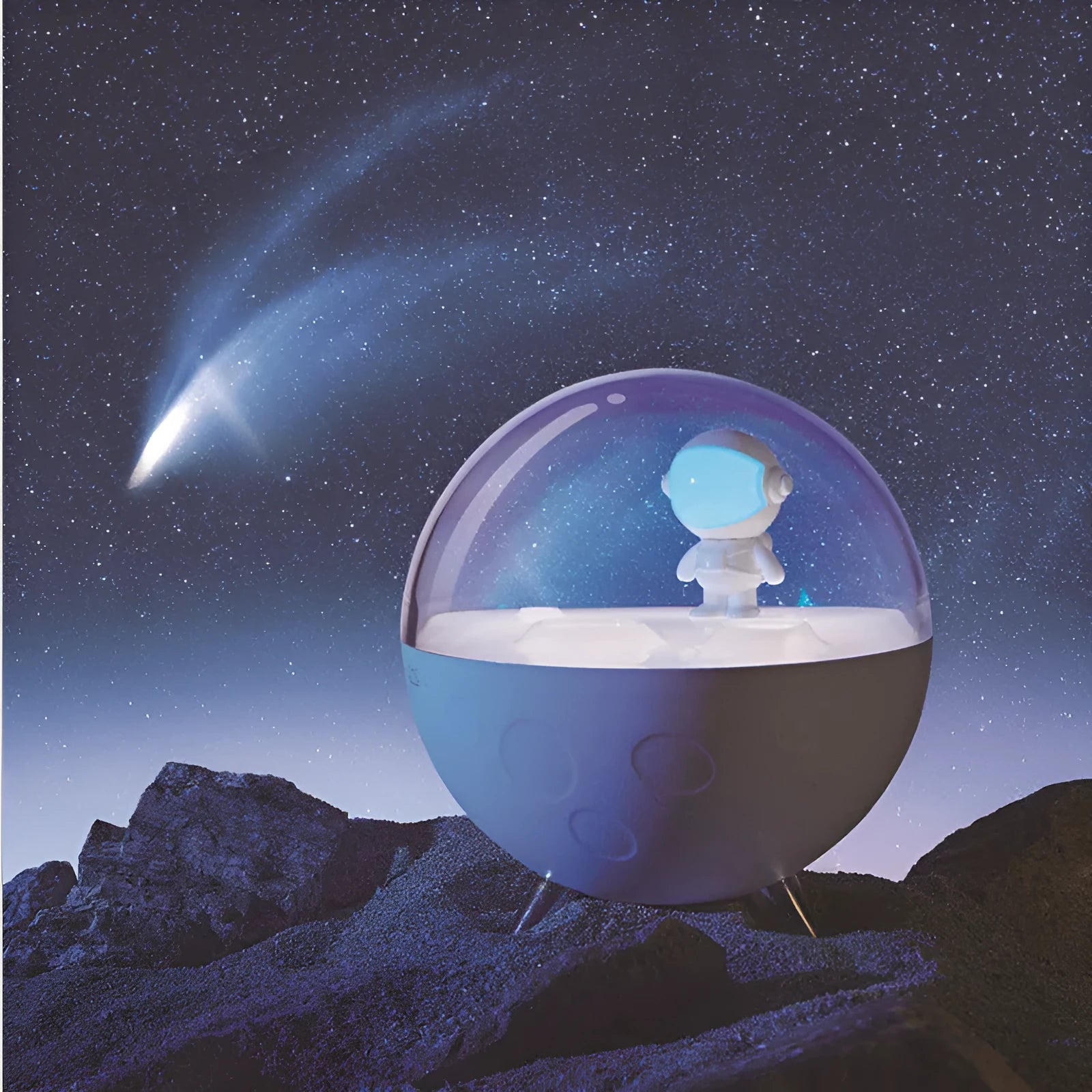 Cartoon-themed USB night light with LED illumination in white or blue colour options
