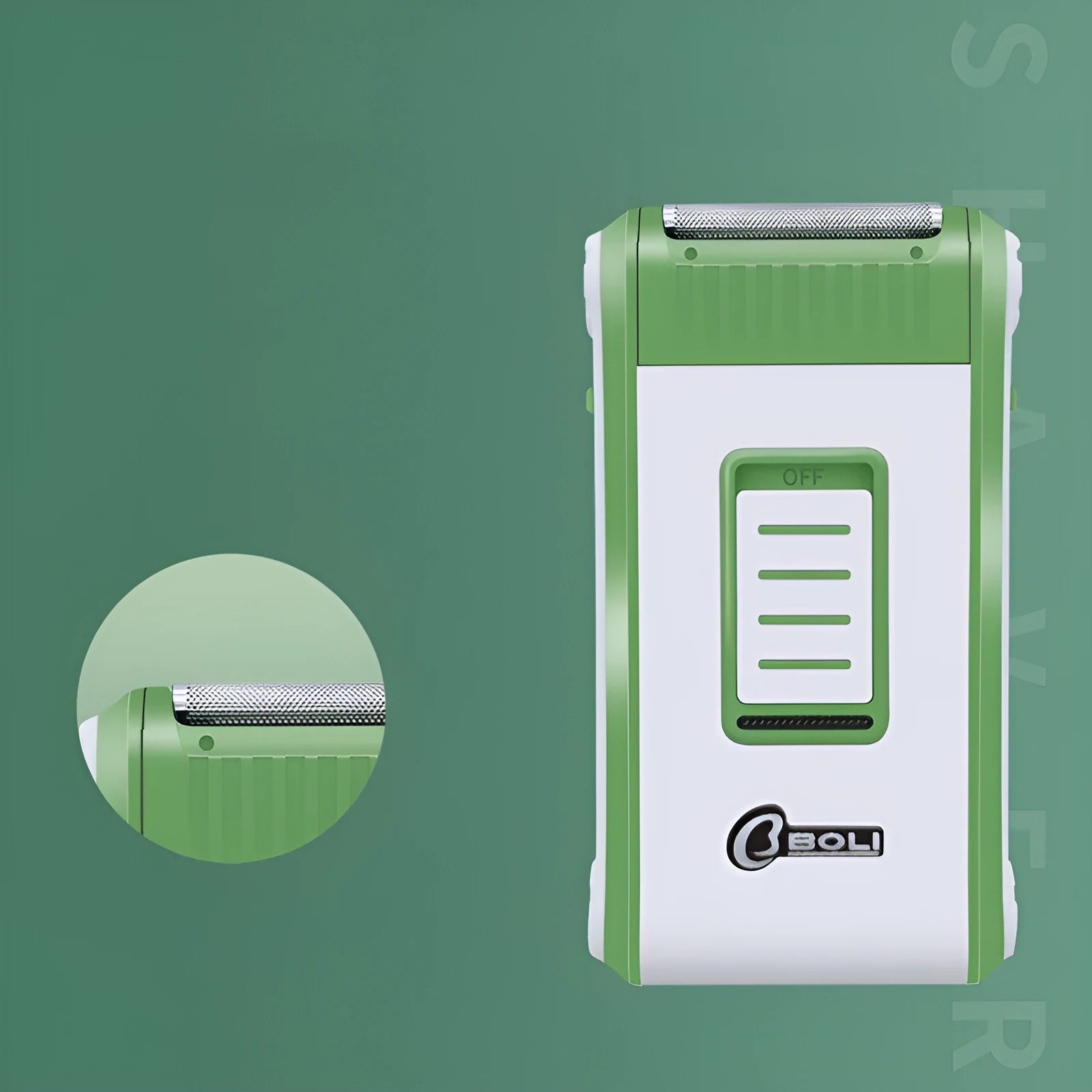 Reciprocating double-layer net electric shaver in photo colour with ABS body.