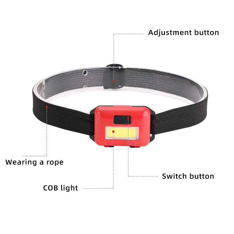 Compact blue outdoor LED headlight with adjustable head strap on a black background.