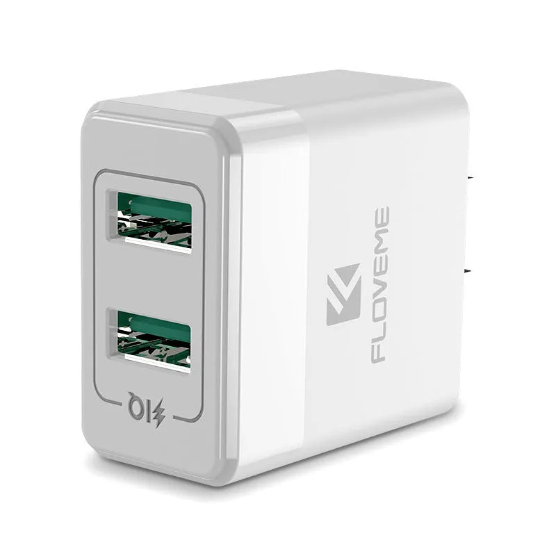 Black and white travel chargers with US and European plug compatibility for mobile phone charging
