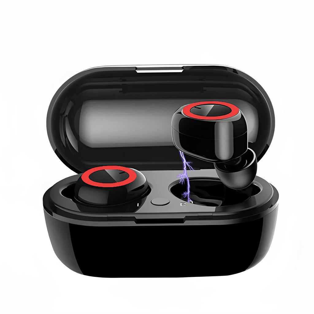 TWS wireless Bluetooth earbuds in various colour combinations including black, white, and accent colours