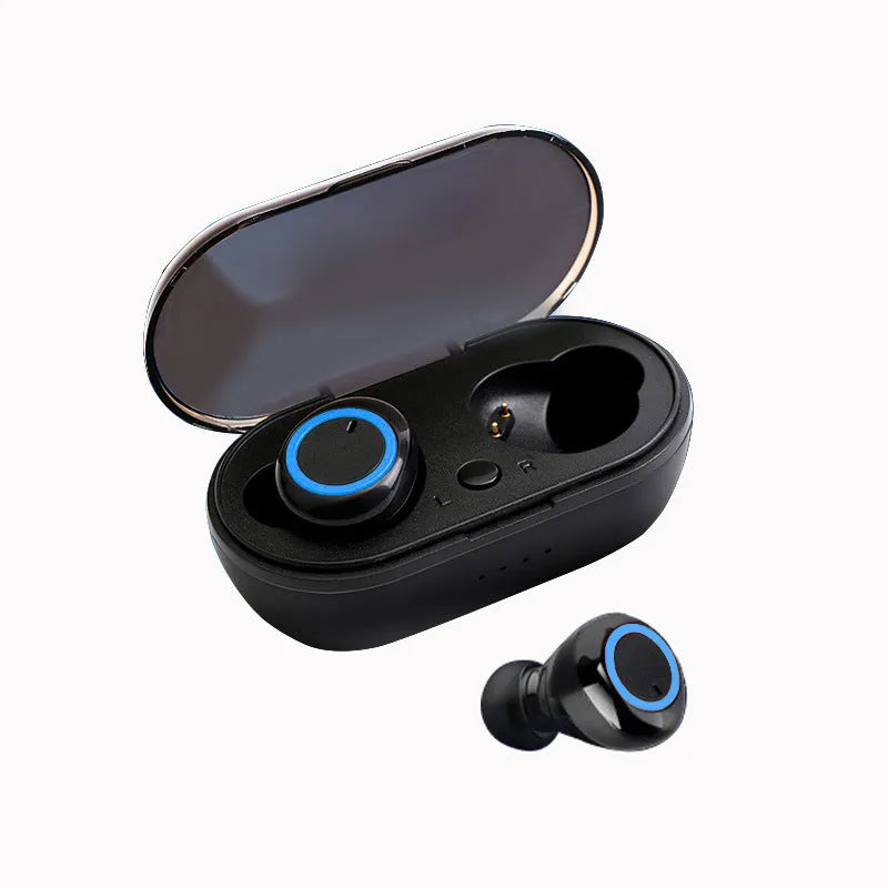 TWS wireless Bluetooth earbuds in various colour combinations including black, white, and accent colours