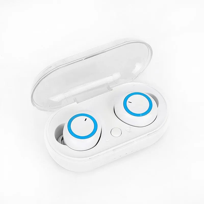 TWS wireless Bluetooth earbuds in various colour combinations including black, white, and accent colours