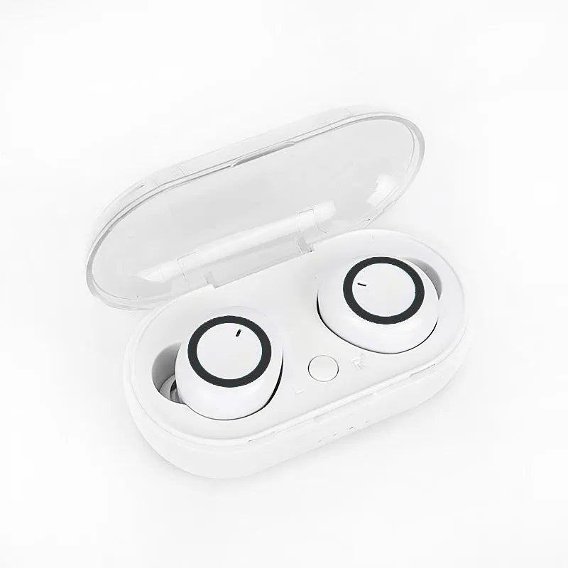 TWS wireless Bluetooth earbuds in various colour combinations including black, white, and accent colours