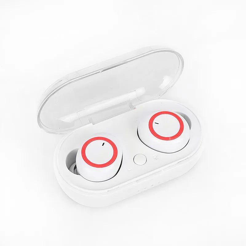 TWS wireless Bluetooth earbuds in various colour combinations including black, white, and accent colours
