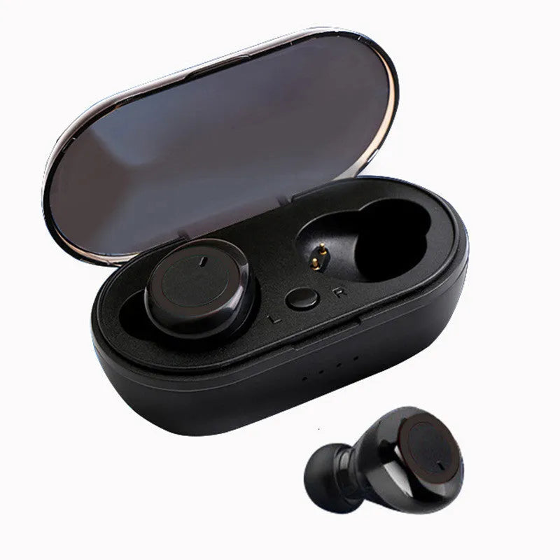 TWS wireless Bluetooth earbuds in various colour combinations including black, white, and accent colours