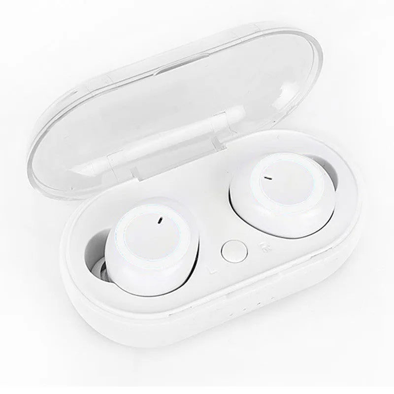 TWS wireless Bluetooth earbuds in various colour combinations including black, white, and accent colours